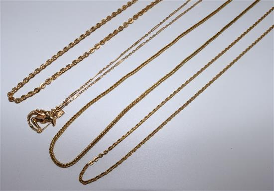 Two 18ct gold chain necklaces, 15ct gold necklace and a 9ct gold necklace